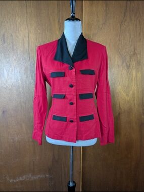 Women's Red Contrast Trim Blazer Jacket